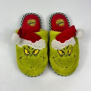 The Grinch Dr. Seuss Women’s Slippers S 5-6 Faux Fur Green Santa Holiday Shoes